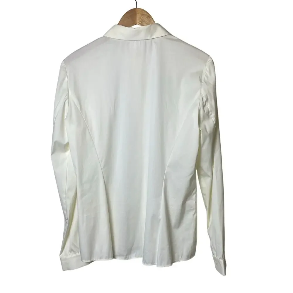 Lafayette 148 Classic Ivory Button Collared Blouse Silver Vertical Detail Size 8 - Picture 2 of 9